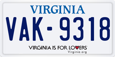 VA license plate VAK9318