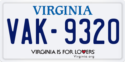 VA license plate VAK9320