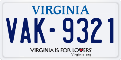 VA license plate VAK9321