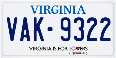 VA license plate VAK9322