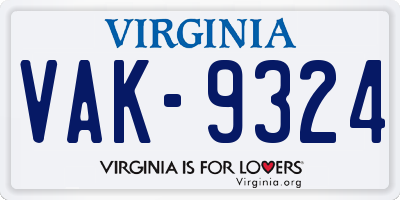 VA license plate VAK9324