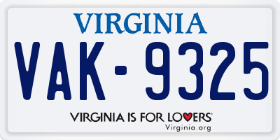 VA license plate VAK9325