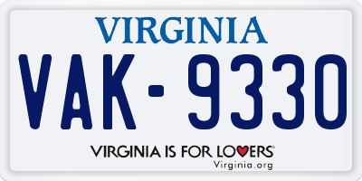 VA license plate VAK9330