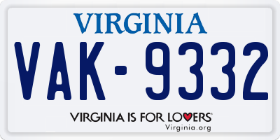 VA license plate VAK9332