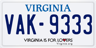VA license plate VAK9333