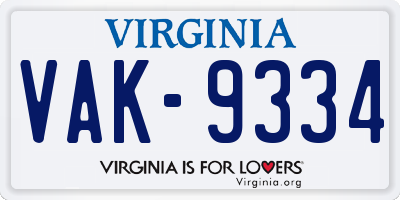 VA license plate VAK9334