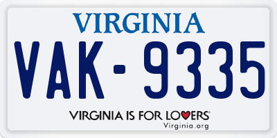 VA license plate VAK9335