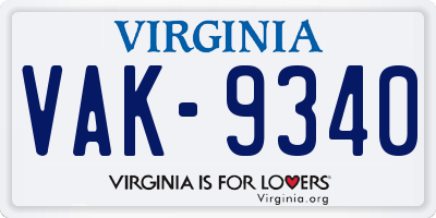 VA license plate VAK9340
