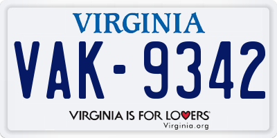 VA license plate VAK9342