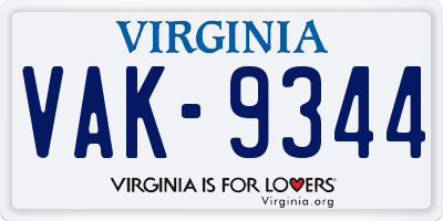 VA license plate VAK9344