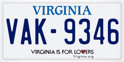 VA license plate VAK9346