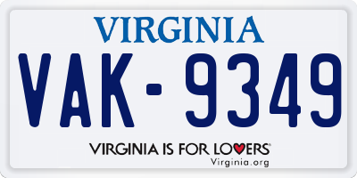 VA license plate VAK9349