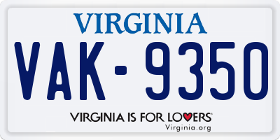 VA license plate VAK9350