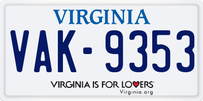 VA license plate VAK9353