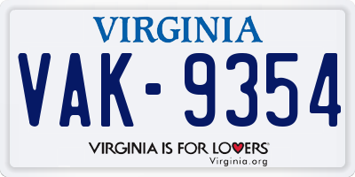 VA license plate VAK9354