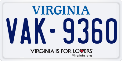 VA license plate VAK9360