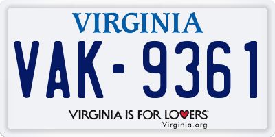 VA license plate VAK9361