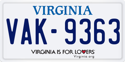 VA license plate VAK9363