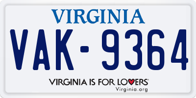 VA license plate VAK9364