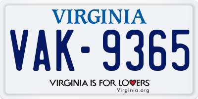 VA license plate VAK9365