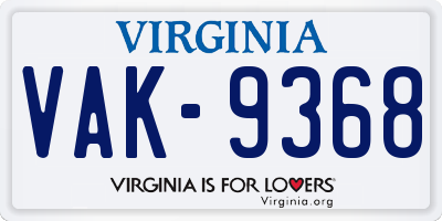 VA license plate VAK9368