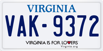 VA license plate VAK9372