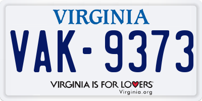 VA license plate VAK9373