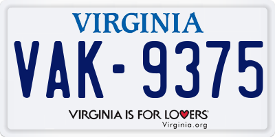 VA license plate VAK9375
