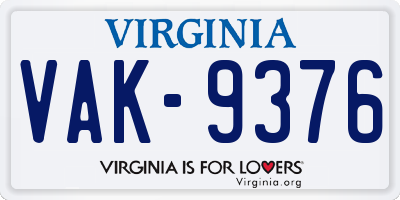 VA license plate VAK9376