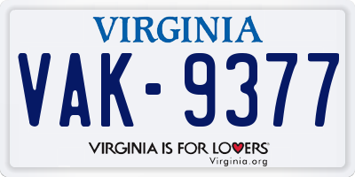 VA license plate VAK9377