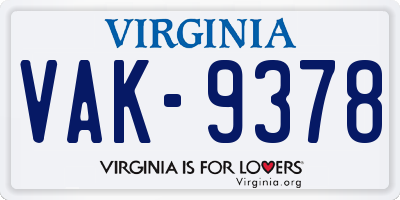 VA license plate VAK9378