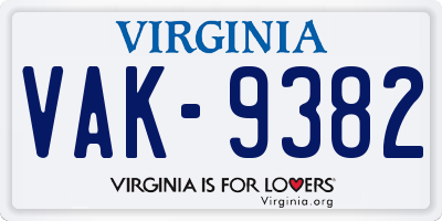 VA license plate VAK9382
