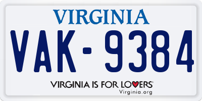 VA license plate VAK9384