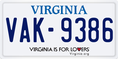 VA license plate VAK9386