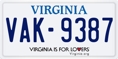 VA license plate VAK9387