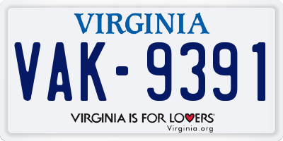 VA license plate VAK9391