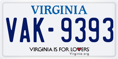 VA license plate VAK9393
