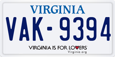 VA license plate VAK9394