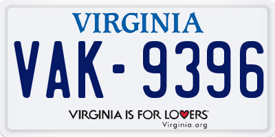 VA license plate VAK9396