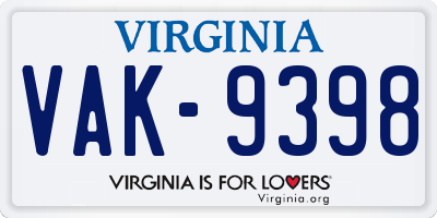 VA license plate VAK9398
