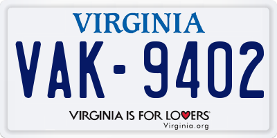 VA license plate VAK9402