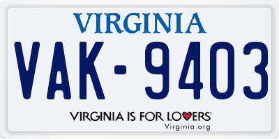 VA license plate VAK9403