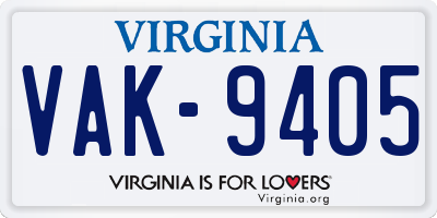 VA license plate VAK9405