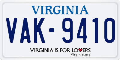 VA license plate VAK9410