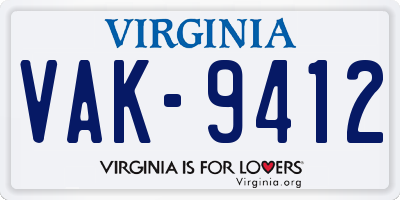 VA license plate VAK9412