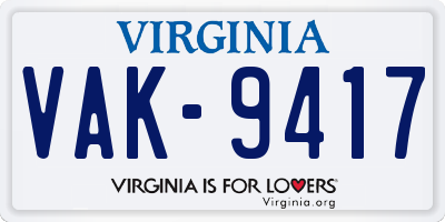 VA license plate VAK9417