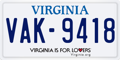 VA license plate VAK9418