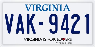 VA license plate VAK9421
