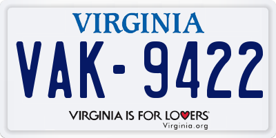 VA license plate VAK9422