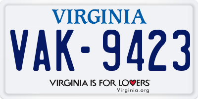 VA license plate VAK9423